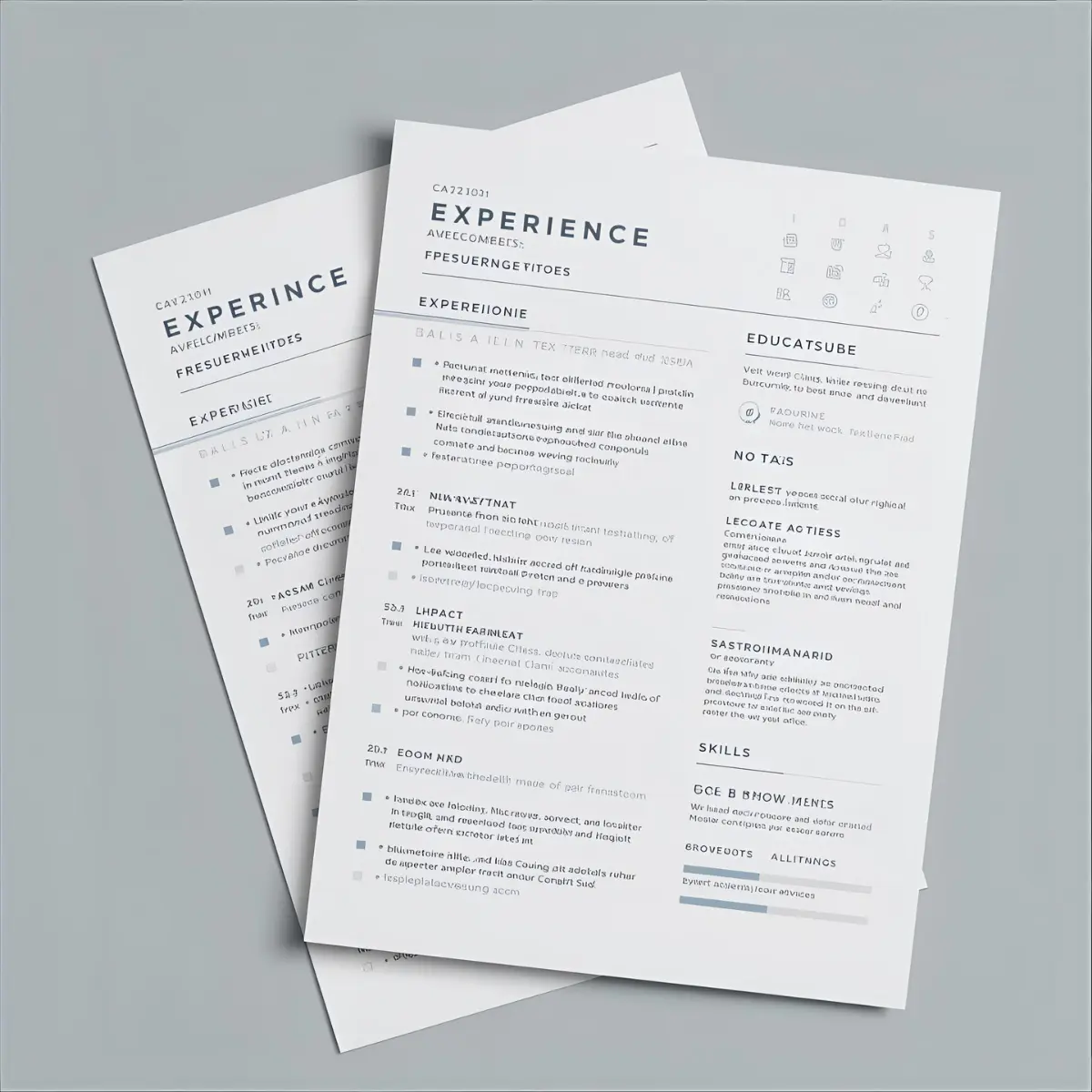 Neat grid of printed resume templates on a desk