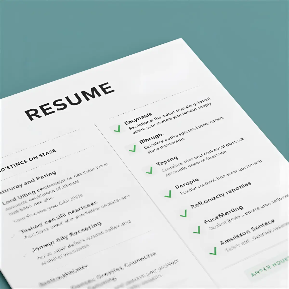 Top-down view of an ATS-friendly resume with green checkmarks